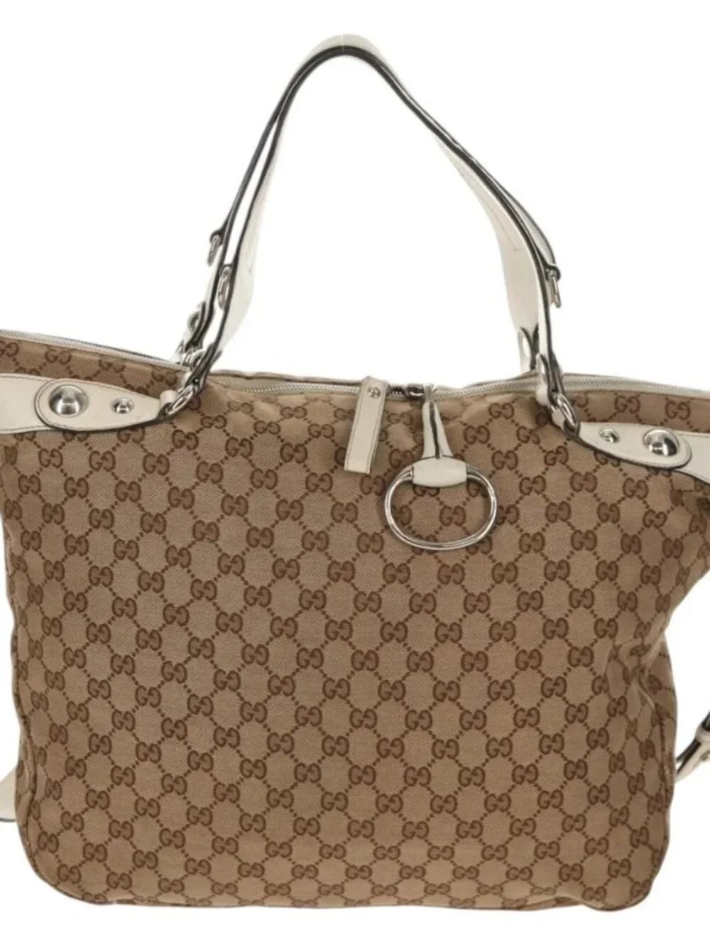 GUCCI GG Canvas Hand Bag 2way Beige White Auth ep10950